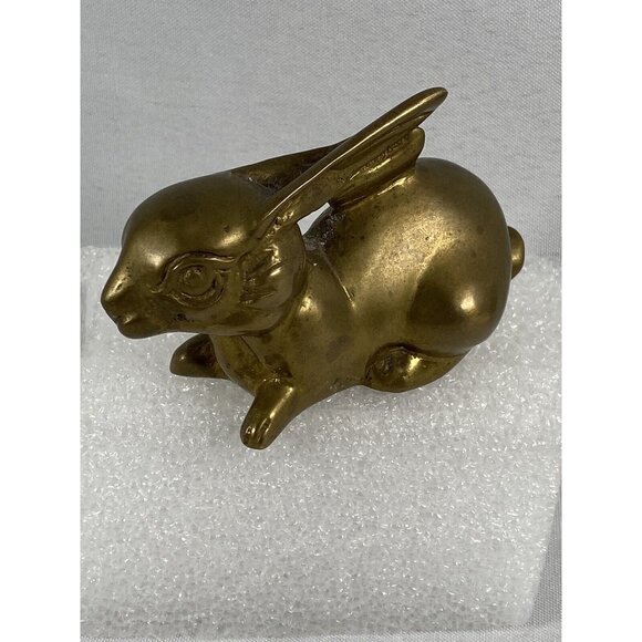 Brass Rabbit Bunny Hare Figurine Resting Paperweight Cottage Whimsy Farm Easter - Picture 8 of 9